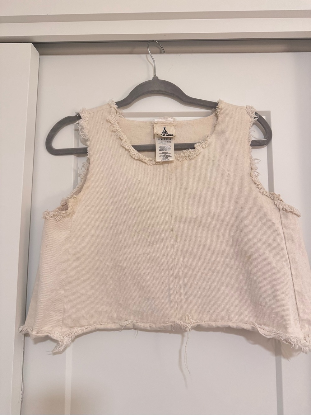CARALARGA Mexico Designer Frayed Edge Cream Crop Top